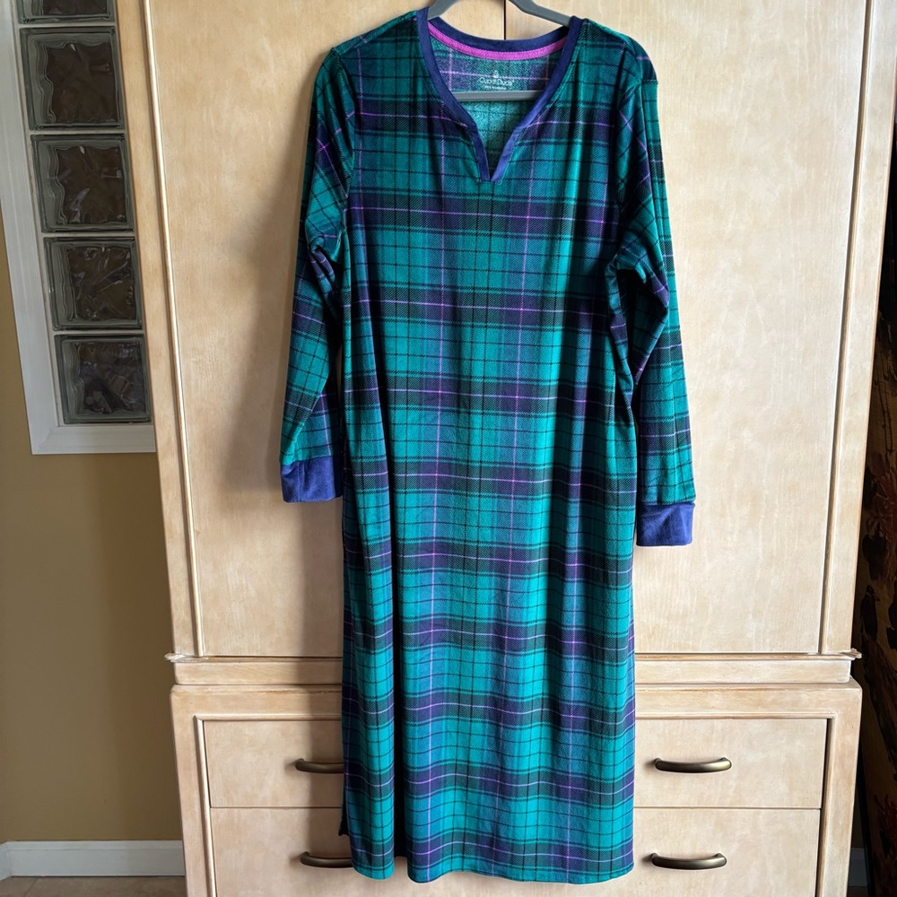 New Comfort Code Lounge Dress Plaid Print Large